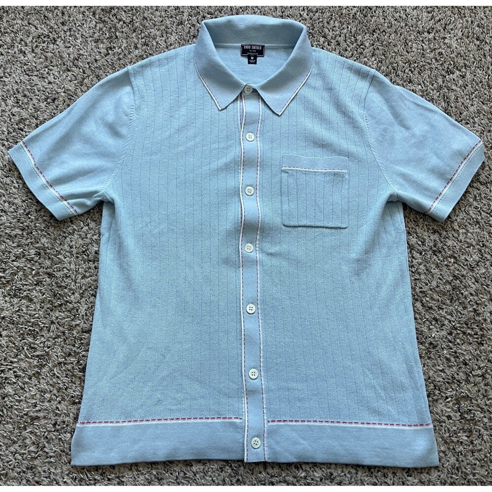 Todd Snyder Shirt Mens Medium Blue Silk Cotton Short Sleeve